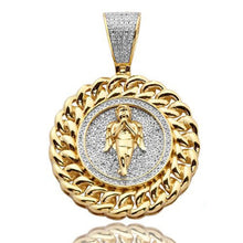 Load image into Gallery viewer, Solid Yellow Gold Diamond Jesus Head Medallion with Miami Cuban Border
