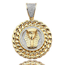 Load image into Gallery viewer, Solid Yellow Gold Diamond Jesus Head Medallion with Miami Cuban Border
