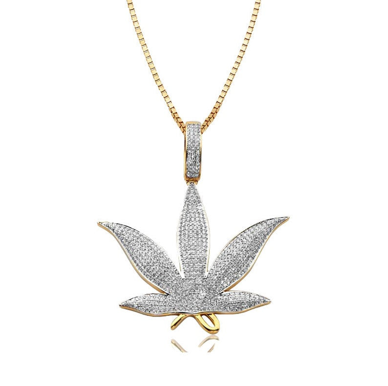 Solid Yellow Gold Diamond Herbal Medicine Pendant - Diamond Medicine Pendant - Diamond weed Necklace - Diamond Marijuana Diamond