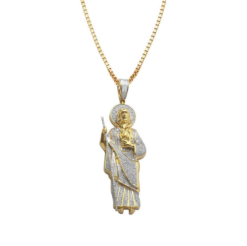 Solid Yellow Gold Diamond St. Jude Pendant - ST. Jude Religious Pendant - Diamond Saint Jude Religious Necklace