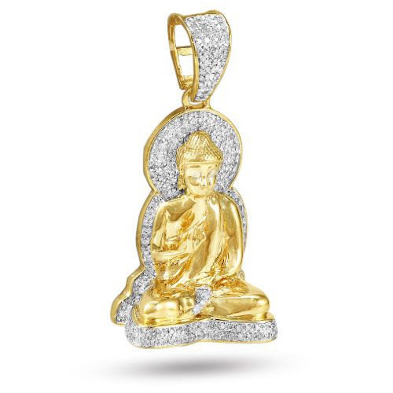 Solid Yellow Gold Diamond Setting Buddha Pendant - Real Diamond Gold Sitting Buddha Necklace