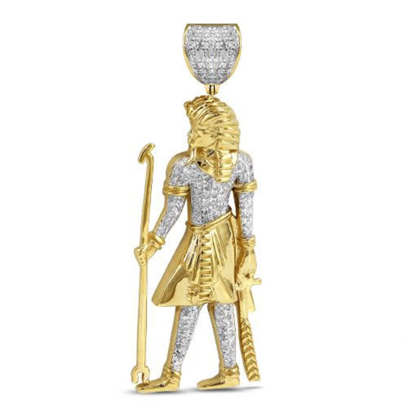Solid Yellow Gold Diamond Standing Pharaoh Pendant - Real Gold Diamond Pharaoh