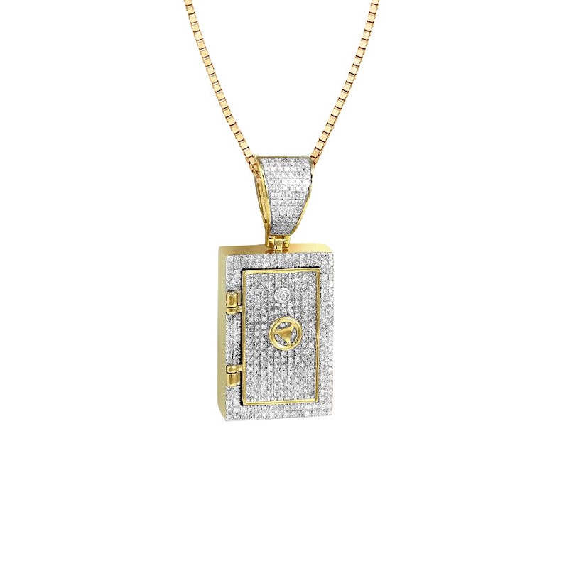 Solid Yellow Gold Diamond Vault safe Pendant - Diamond Vault Safe Necklace