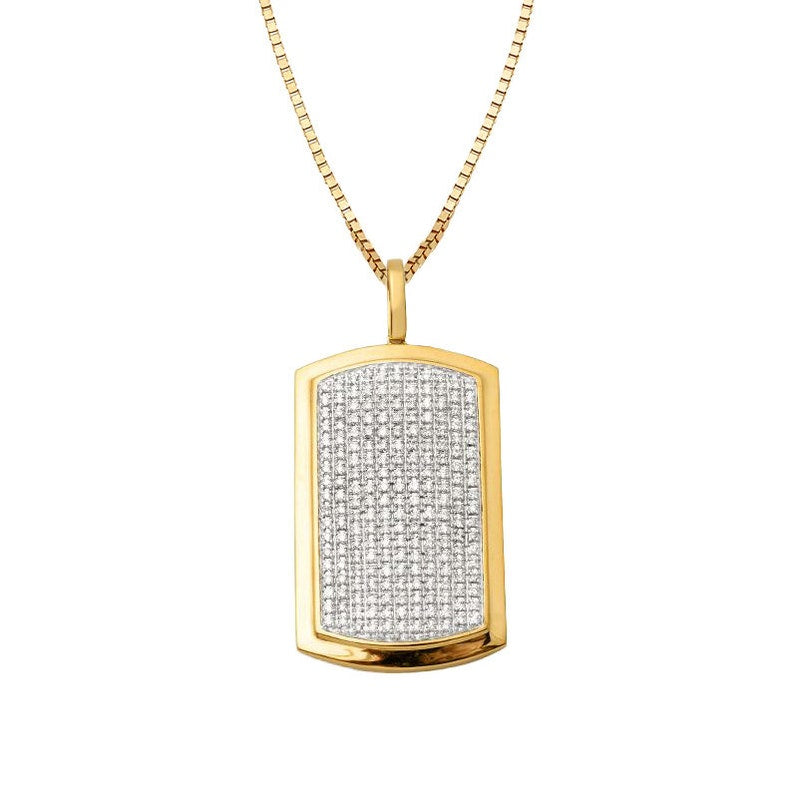 Solid Yellow Gold Diamond Dog Tog Pendant Thick Solid Border - Real Diamond Dog Tag Necklace