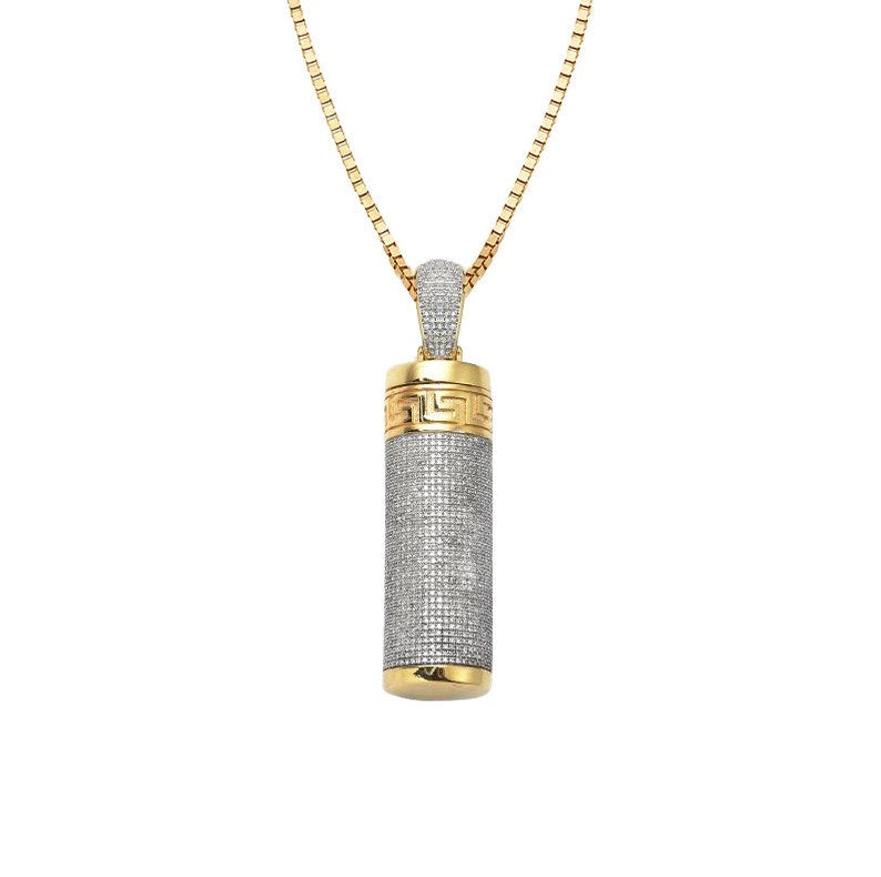 Solid Yellow Gold Diamond Empty Cylinder Pendant with Removable Pendant - Diamond Removable Cylinder Necklace