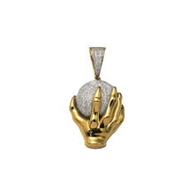 Load image into Gallery viewer, Solid Yellow Gold Diamond Monster Holding Ball Pendant - Diamond Monster Hand Holding Ball Necklace
