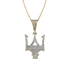 Load image into Gallery viewer, Solid Yellow Gold Diamond Trident Pendant - Real Diamond Trident Necklace
