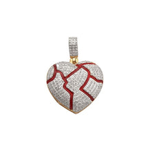 Load image into Gallery viewer, solid Yellow Gold Diamond Broken Heart Pendant - Real Diamond Heart Red Enamel Cracks Necklace

