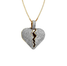 Load image into Gallery viewer, Solid Yellow Gold Diamond Broken Heart Pendant - Puffed with Red Enamel Necklace
