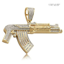 Load image into Gallery viewer, Solid Yellow Gold Diamond AK-47 Pendant - Diamond Handgun Pendant - Real Diamond Gun Necklace - Real Diamond AK-47 Pendant
