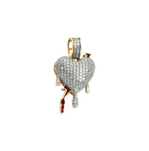 Load image into Gallery viewer, Solid Yellow Gold Diamond Dripping Heart Pendant - Mini Red Enamel Lighting Bolt Necklace
