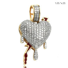 Load image into Gallery viewer, Solid Yellow Gold Diamond Dripping Heart Pendant - Mini Red Enamel Lighting Bolt Necklace

