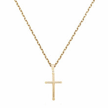 Load image into Gallery viewer, Solid 14k Yellow Gold Cross Necklace - Link Bar CZ Diamond Religious Pendant - Unisex Baptism Gift - Crucifix Necklace
