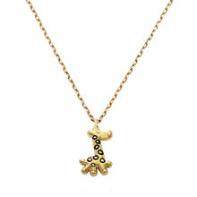 Load image into Gallery viewer, Solid 14K Yellow Gold Giraffe Necklace - Handmade Animal Zoo Pendant - Mammal Charm Necklace 18&quot; 11mm 20mm
