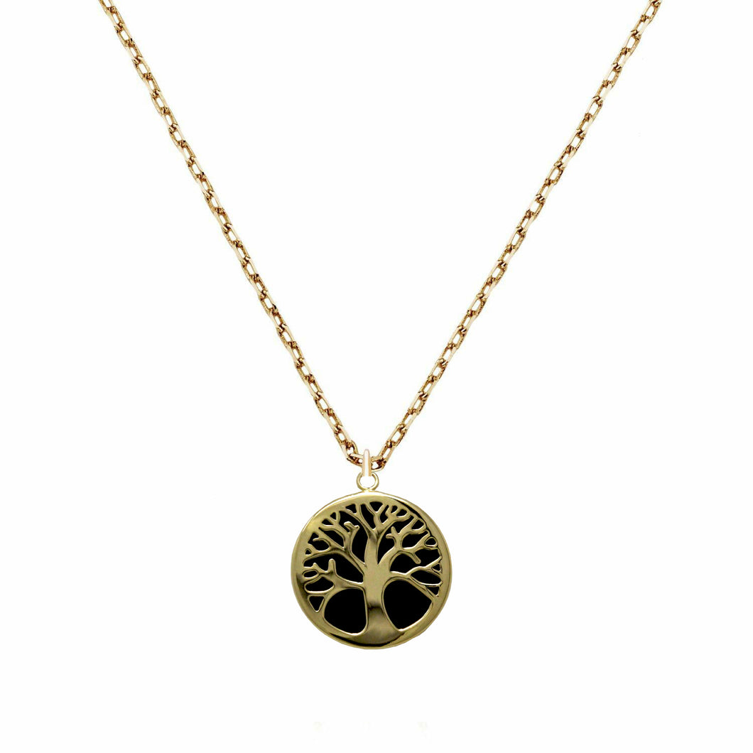 Tree Of Life Solid 14k Yellow Gold Necklace - Delicate Family Pendant 20 mm 28 mm - Round Cut Dainty Jewelry