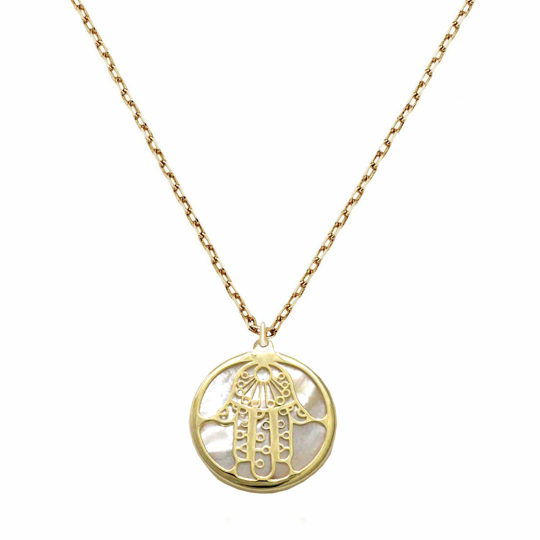 Hamsa Solid 14K Gold Pendant - Large Filigree Evil Eye Hand of Fatima Necklace - Hand of God - Prosperity Protection Religious Luck