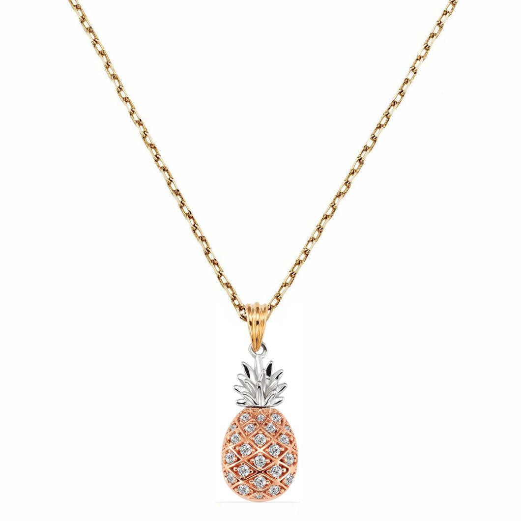 Pineapple 14K Solid Yellow Gold Pineapple Necklace - Boho Style Dainty Crowned Fruit Pendant - Pine apple Diamond Necklace