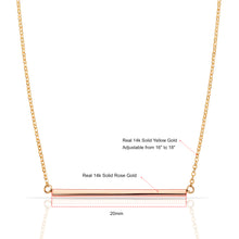 Load image into Gallery viewer, Solid 14k Yellow Gold Rose Gold Bar Necklace - Rose Gold Bar Necklace Pendant - Rose Gold Jewelry - Bar 14k Necklace
