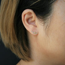 Load image into Gallery viewer, Solid 14k Yellow Gold Earrings - CZ Diamond Heart Star Stone - 15mm 20mm Push Back Earrings - Triple Heart Gold Jewelry
