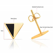 Load image into Gallery viewer, Simple Triangle Slip On Huggie Cuff - Solid 14K Yellow Gold Earrings - Black Epoxy Onyx 6mm - Push Back Earlobe Earlobe

