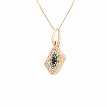 Load image into Gallery viewer, Solid 14k Yellow Gold Diamond Evil Eye Necklace- Sapphire Evil Eye Necklace- Nazar Hamsa Good Luck Pedant Necklace- Perfect for Everyday
