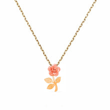 Load image into Gallery viewer, Solid 14K Rose Flower Necklace - Two Color Real Gold Jewelry - 18&quot; 8mm 15mm Love Pendant Chain
