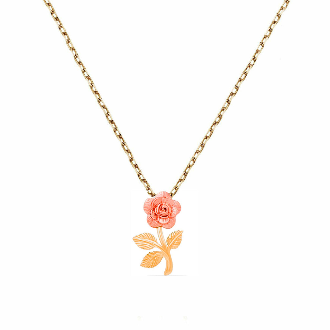 Solid 14K Rose Flower Necklace - Two Color Real Gold Jewelry - 18
