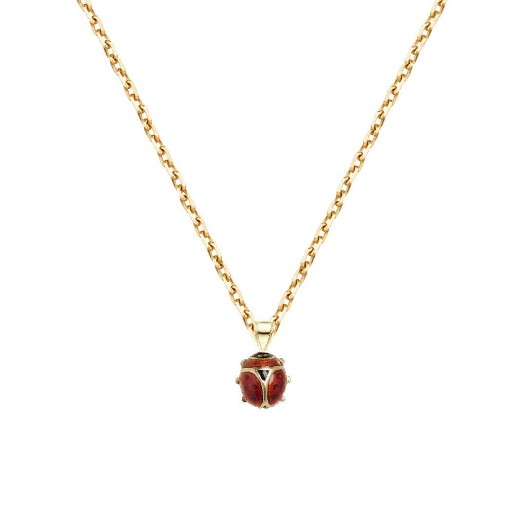 Solid 14k Yellow Gold Ladybug Necklace - Red Ladybug Gold Pendant - Ladybug Gold Necklace - Insect Necklace - Ladybug Jewelry