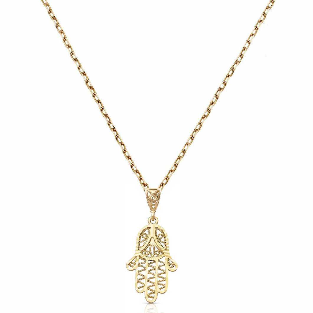 Solid 14k Yellow Gold Hand of Hamsa Necklace - Hand Star of David Pendant - Hand Of Fatma Gold - Hand Gold Necklace - Hamas Hand Necklace